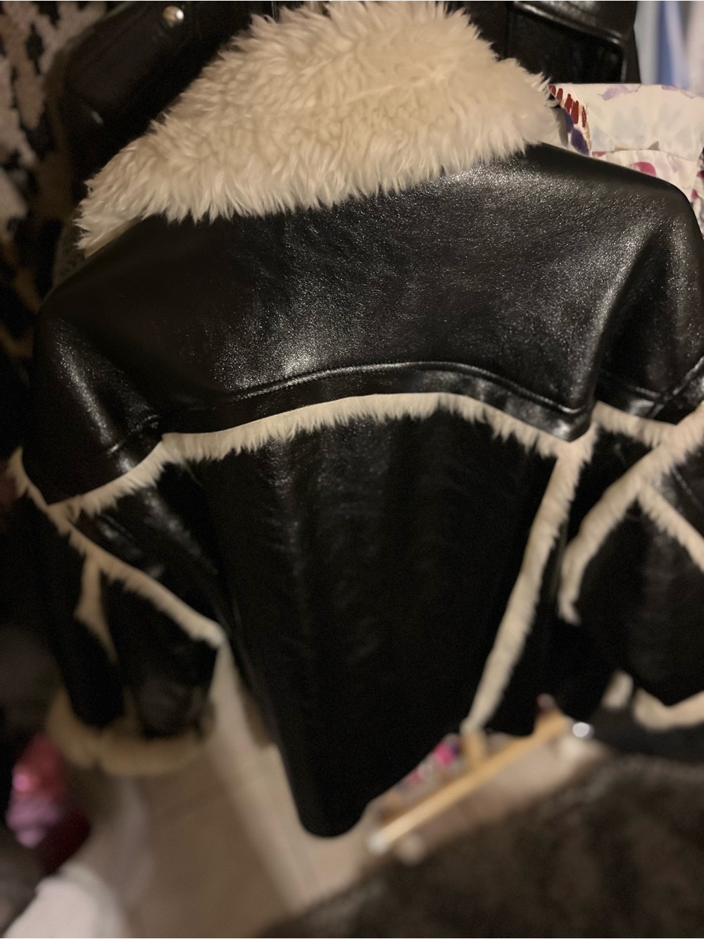 Stand Studio Black Jacket with Cream Faux Shearling Collar - Picture 6 of 8